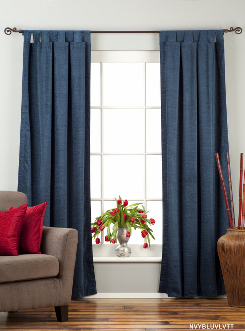 Navy Blue Tab Top  Velvet Curtain / Drape / Panel  - Piece