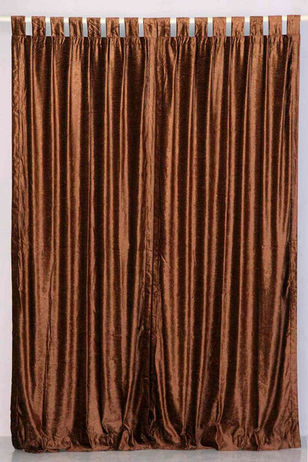 Brown Tab Top  Velvet Curtain / Drape / Panel  - Piece