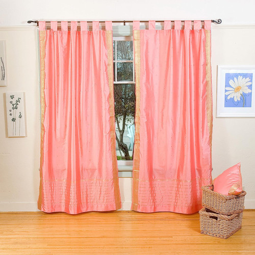 Pink  Tab Top  Sheer Sari Curtain / Drape / Panel  - Pair