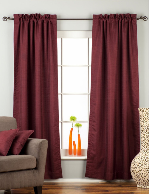 Dark Maroon Rod Pocket Matka Raw Silk Curtain / Drape / Panel - Piece