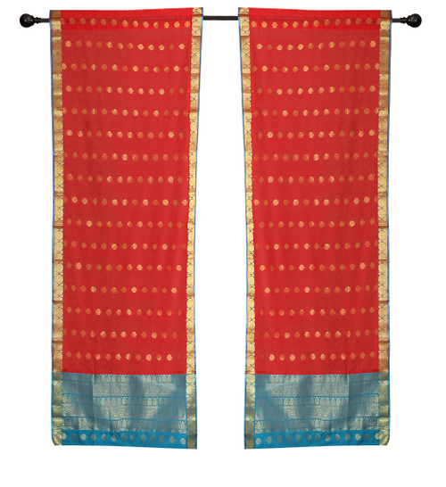 2 Spicy Red Bohemian  Sari Curtains Rod Pocket Living Room  Window Treatment