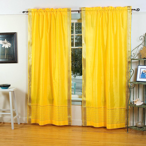 Yellow  Rod Pocket  Sheer Sari Curtain / Drape / Panel  - Piece