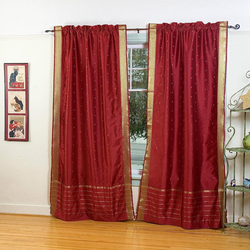 Maroon Rod Pocket  Sheer Sari Curtain / Drape / Panel  - Piece
