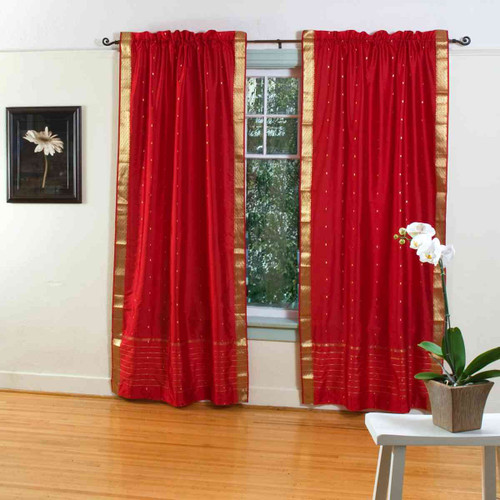 Fire Brick Rod Pocket  Sheer Sari Curtain / Drape / Panel  - Piece