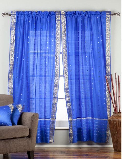 Enchanting Blue Rod Pocket  Sheer Sari Curtain / Drape / Panel  - Piece