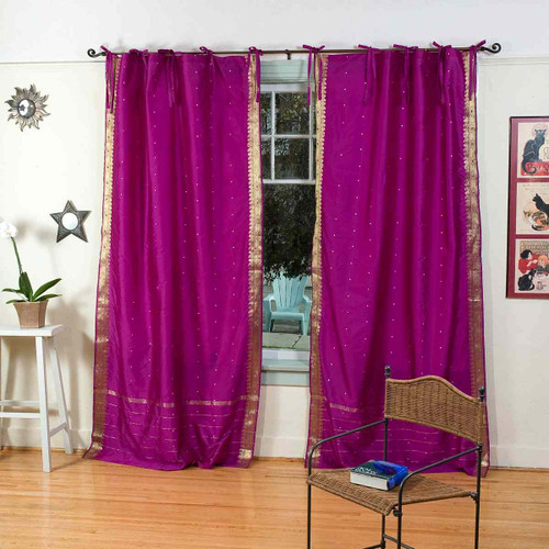 Violet Red  Tie Top  Sheer Sari Curtain / Drape / Panel  - Piece