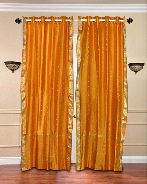 Mustard Ring Top  Sheer Sari Curtain / Drape / Panel  - Piece