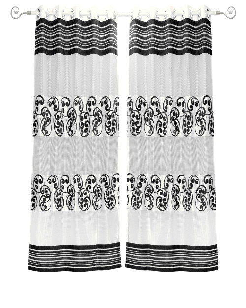 White Black Ring Top Tissue Curtain Panel Drape -Piece