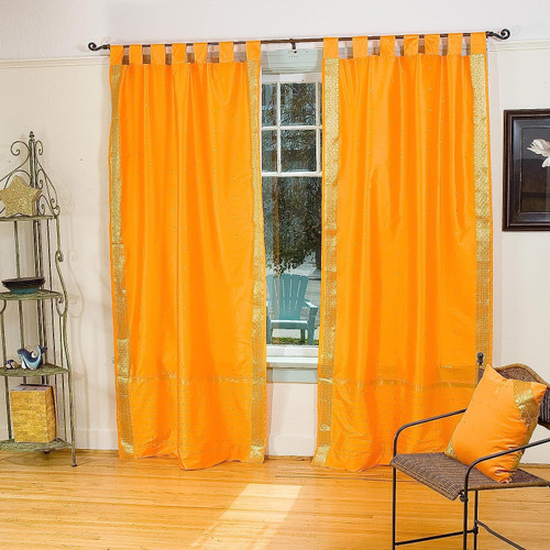 Pumpkin  Tab Top  Sheer Sari Curtain / Drape / Panel  - Pair