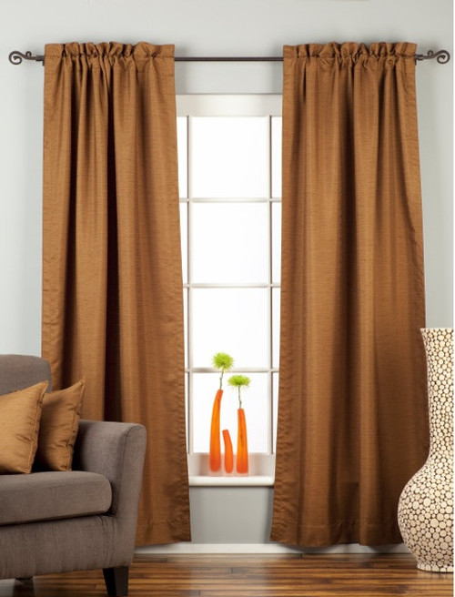 Brown Rod Pocket Matka Raw Silk Curtain / Drape / Panel - Piece