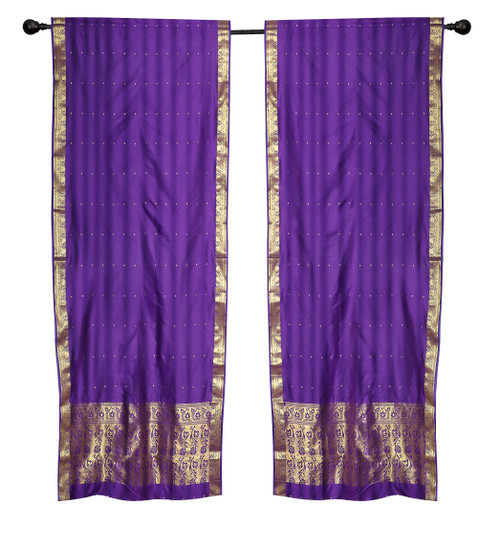 2 Boho Purple Indian Sari Curtains Rod Pocket Window Panels Drapes