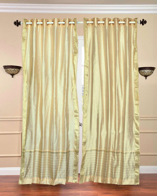 Cream Ring Top  Sheer Sari Curtain / Drape / Panel  - Piece