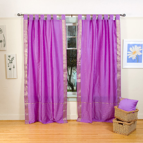 Lavender  Tab Top  Sheer Sari Curtain / Drape / Panel  - Pair