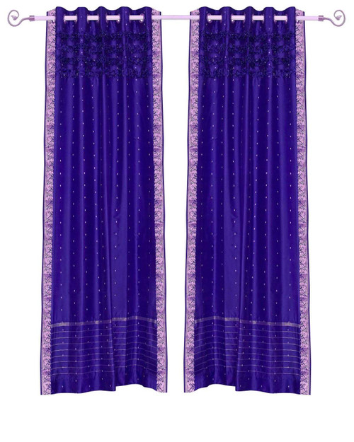 Purple Hand Crafted Grommet Top Sheer Sari Curtain Panel -Piece