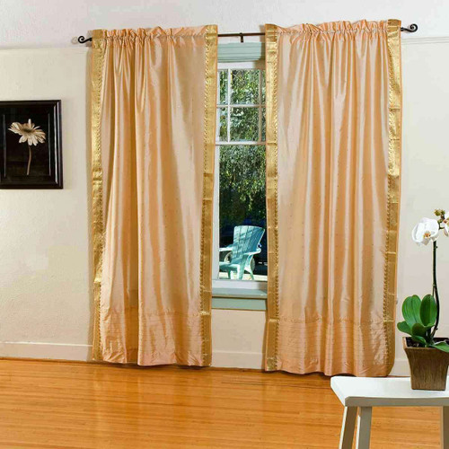 Gold  Rod Pocket  Sheer Sari Curtain / Drape / Panel  - Piece