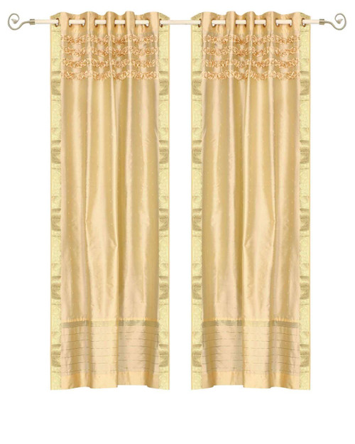 Golden Hand Crafted Grommet Top Sheer Sari Curtain Panel -Piece