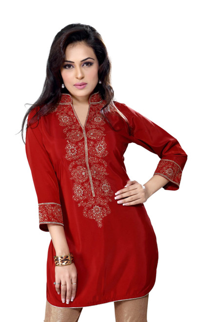 Rust Crepe Indian kurti / Tunic with  embroidery