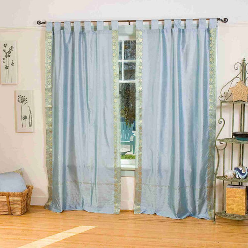 Gray  Tab Top  Sheer Sari Curtain / Drape / Panel  - Pair