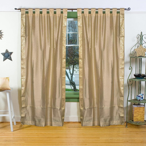 Golden  Tab Top  Sheer Sari Curtain / Drape / Panel  - Pair