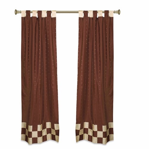 2 Eclectic Brown Indian Sari Curtains Tab Top Curtain drapes