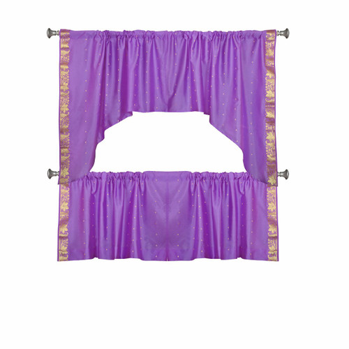 Lavender Semi Sheer Sari Cafe Tier and Valance