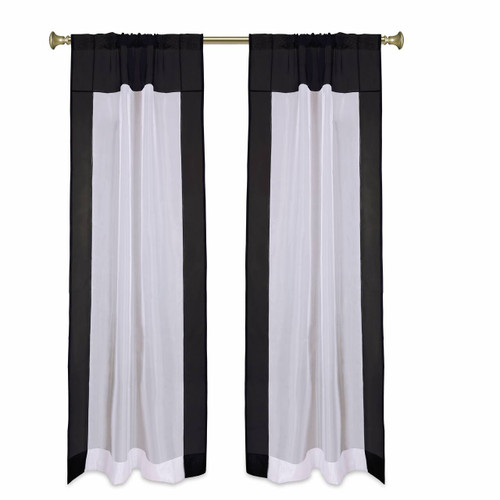 White with Black Rod Pocket Sheer Tissue Curtain /Panel-84"-Piece