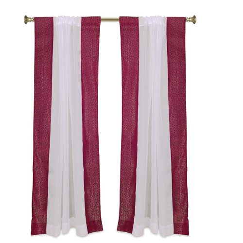 White with Maroon Rod Pocket Sheer Tissue Curtain /Panel-84"-Piece