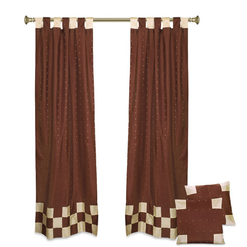 4 Pc Set of Indian Curtains - Boho Curtains for Bedroom - Sari Bohemian Curtains & Drapes for Living Room 84 Inch Length with 2 Panels, 2 Cushion Covers - Cute Door Closet Curtains