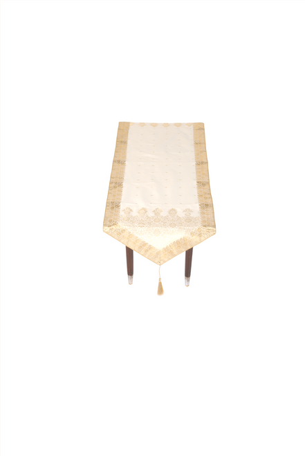 Cream- Hand Crafted Table Runner With Tassel (India)