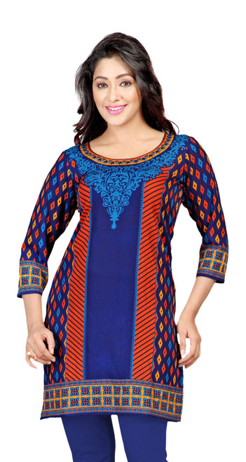 Blue 3/4 sleeve Indian Printed  Kurti Tunic Women Kurta