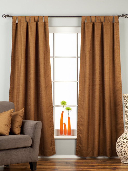 Brown Tab Top Matka Raw Silk Curtain / Drape / Panel - Piece