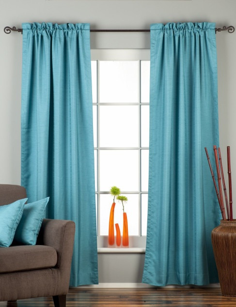 Turquoise Rod Pocket Matka Raw Silk Curtain / Drape / Panel - Piece