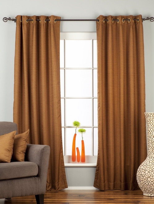 Brown Ring Top Matka Raw Silk Curtain / Drape / Panel - Piece