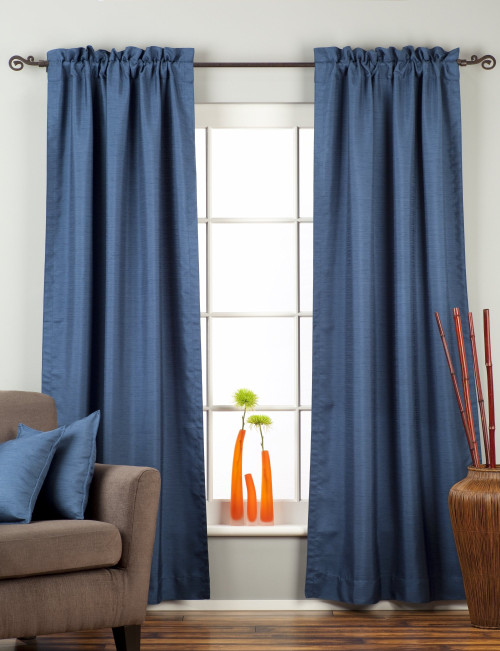 Blue Rod Pocket Matka Raw Silk Curtain / Drape / Panel - Piece