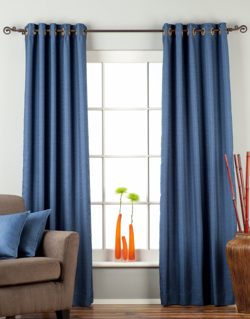 Blue Ring Top Matka Raw Silk Curtain / Drape / Panel - Piece