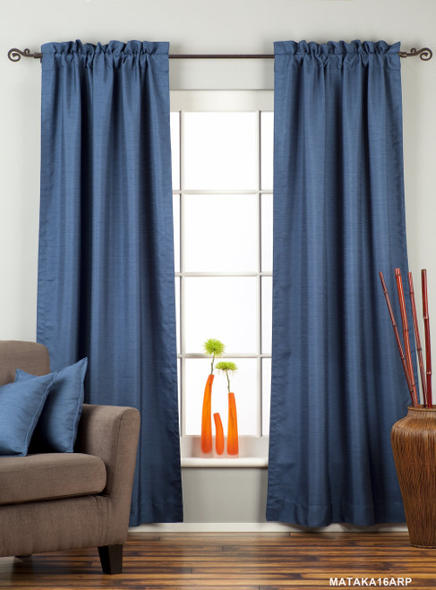 Blue Rod Pocket Matka Raw Silk Curtain / Drape with lining   - 80W x 108L - Piece
