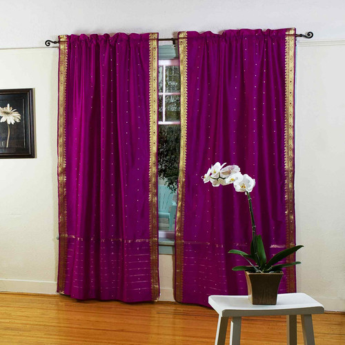 Violet Red 84-inch Rod Pocket Sheer Sari Curtain Panel  (India) - Pair