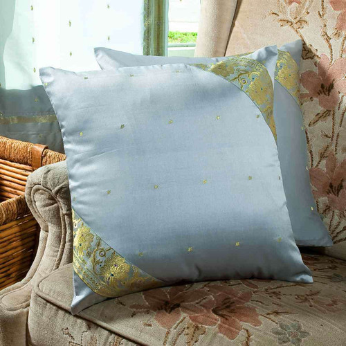 SOPHISTICATED GRAY Handmade Sari Cushion Covers, Indian Sari Throw Boho Decor Pillow Covers with Zipper Enclosure | Ideal for Home Decor