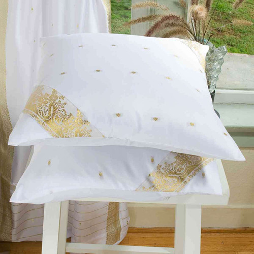 PRISTINE WHITE Handmade Sari Cushion Covers, Indian Sari Throw Boho Decor Pillow Covers with Zipper Enclosure | Ideal for Home Decor
