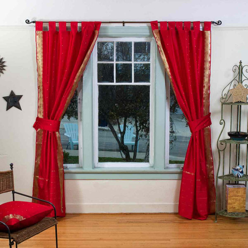 Indo Fire Brick  Tab Top Sari Sheer Curtain (43 in. x 84 in.) with matching tieback