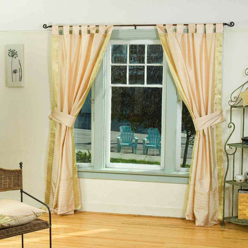 Indo Golden  Tab Top Sari Sheer Curtain (43 in. x 84 in.) with matching tieback