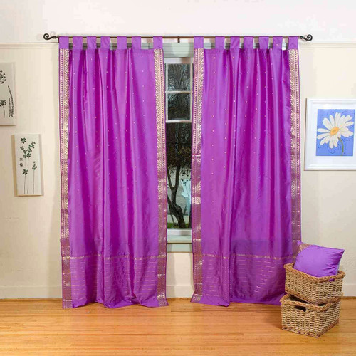 Indo Lavender Tab Top Sari Sheer Curtain (43 in. x 84 in.)