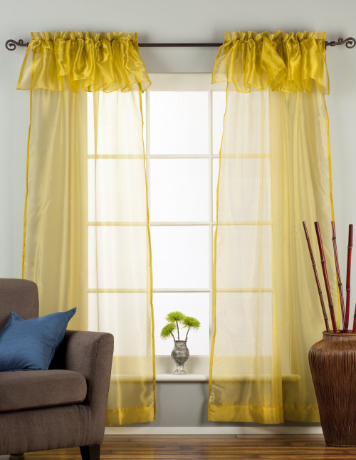 Olive Gold Rod Pocket with attached Valance Sheer Tissue  Curtain / Drape / Panel  - 84" - Piece