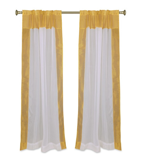 White with Golden Rod Pocket Sheer Tissue Curtain / Drape / Panel-84"-Piece