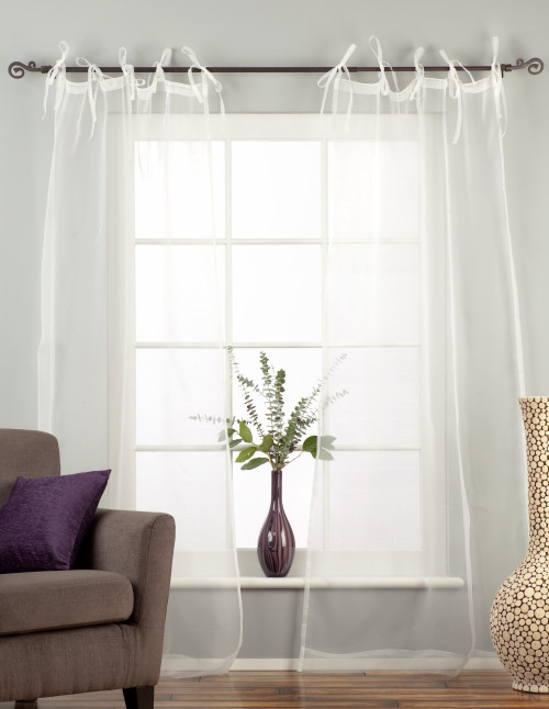 White Tie Top  Sheer Tissue  Curtain / Drape / Panel  - 84" - Piece