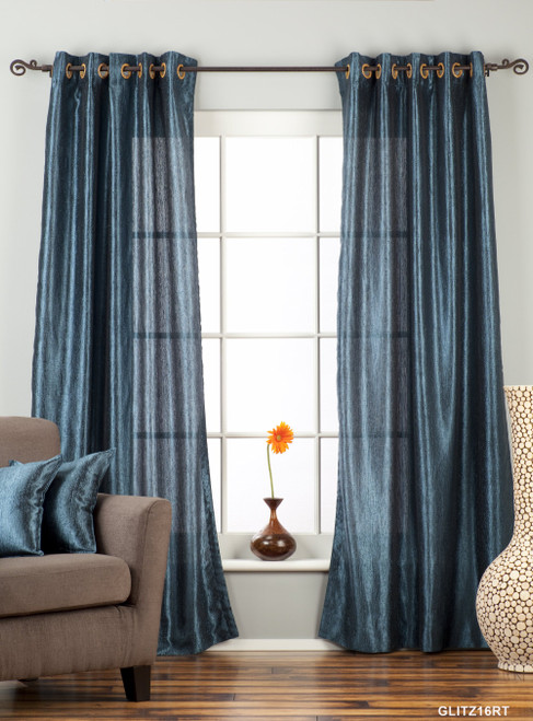 Navy Blue Ring / Grommet Top Textured Curtain / Drape / Panel - 84" - Piece