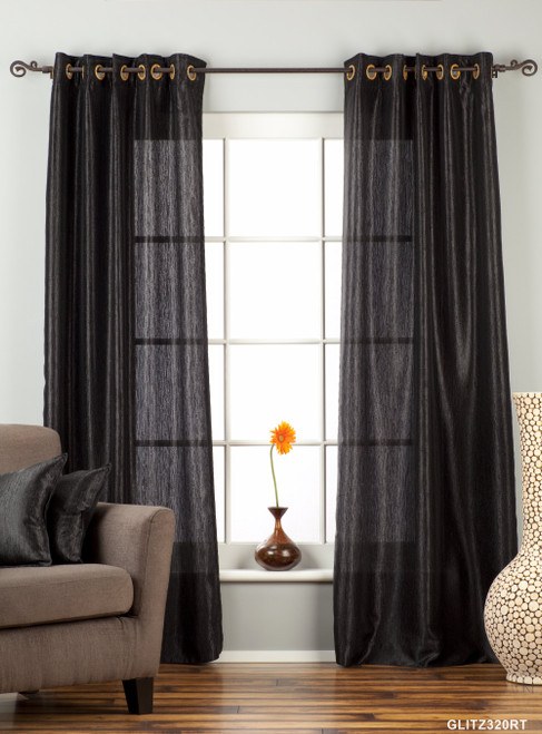 Black Ring / Grommet Top Textured Curtain / Drape / Panel - 84" - Piece