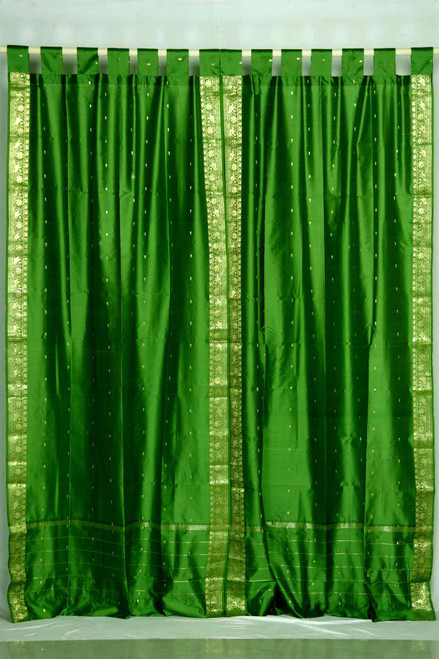 Indo Forest Green Tab Top Sari Sheer Curtain 43 in. x 84 in. - Piece