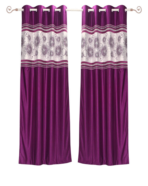 Wine Grommet Top Satin Curtain Panel with beaded hand design-43Wx84L-Piece