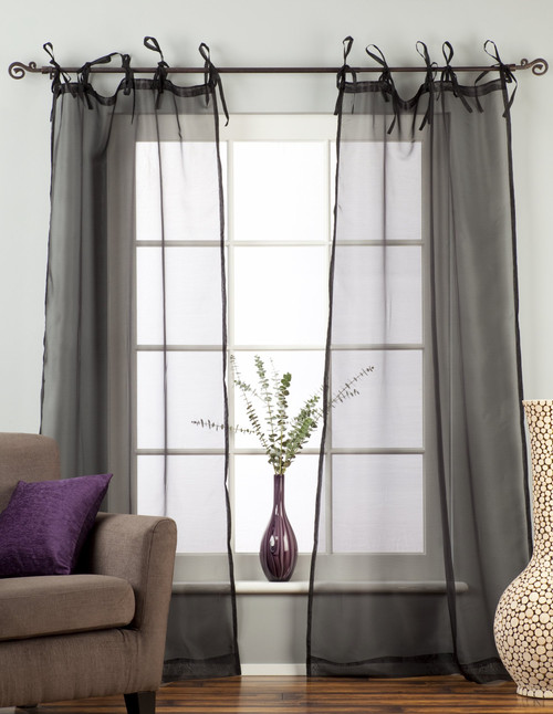 Black Tie Top Sheer Tissue Curtain / Drape / Panel - 84" - Piece